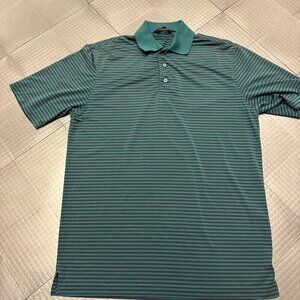 ROUNDTREE AND YORKE MENS GREEN STRIPE GOLF DRI FIT POLO SMALL TRAVEL SMART